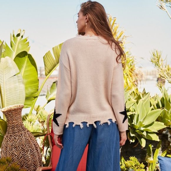 Starry Eyed Ivory Star Print Distressed Sweater - Picture 8 of 13